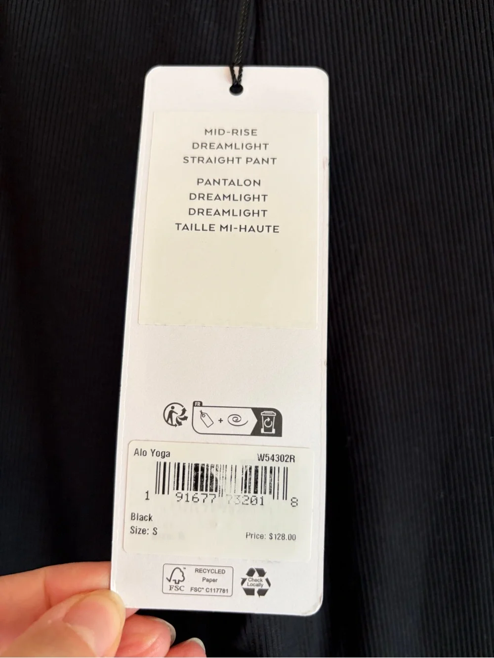Alo Yoga NWT Mid Rise Dreamlight Straight Pants Ribbed Black Womens Sz S